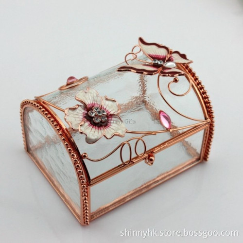 Wedding Gifts Metal Clear Glass Jewelry Box Trinket Box